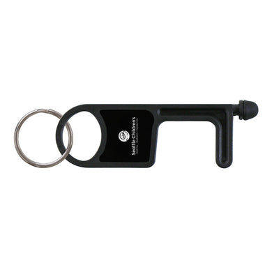Black Touch Free Antibacterial Keytag with metal key ring.